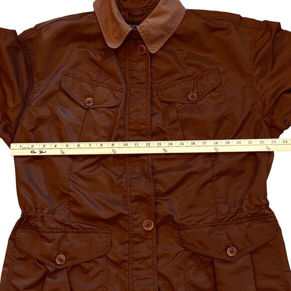 Ralph Lauren Utility Coat Womens S Brown Taffeta Nylon Jacket Drawstring Waist - Picture 11 of 15